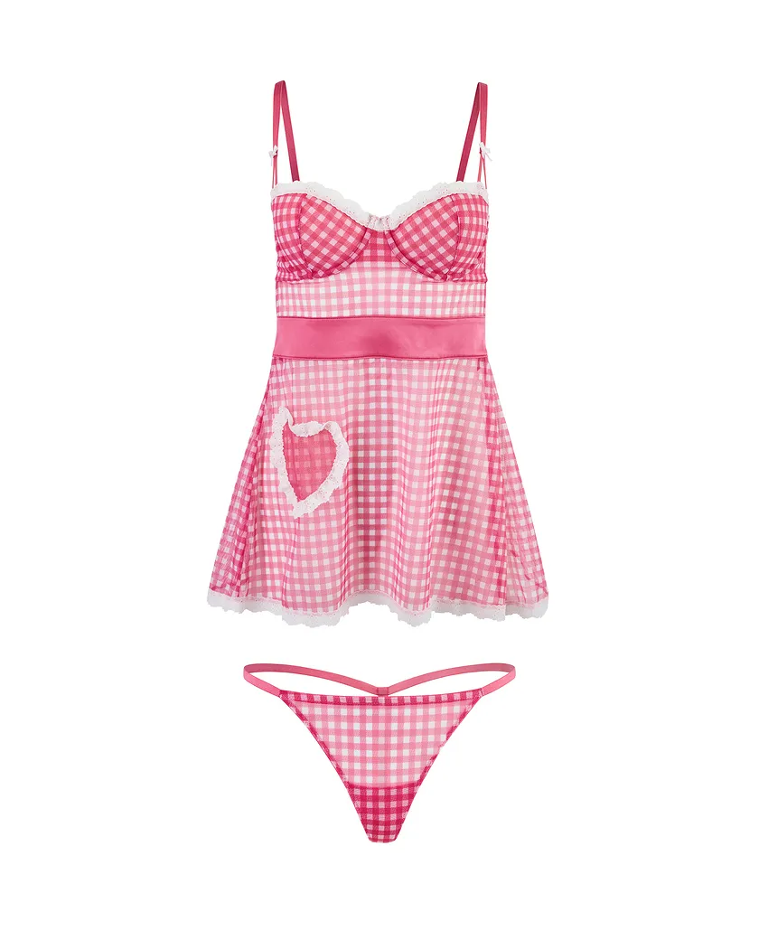 Lola Plaid Pink Unlined lingerie bundle Still 3