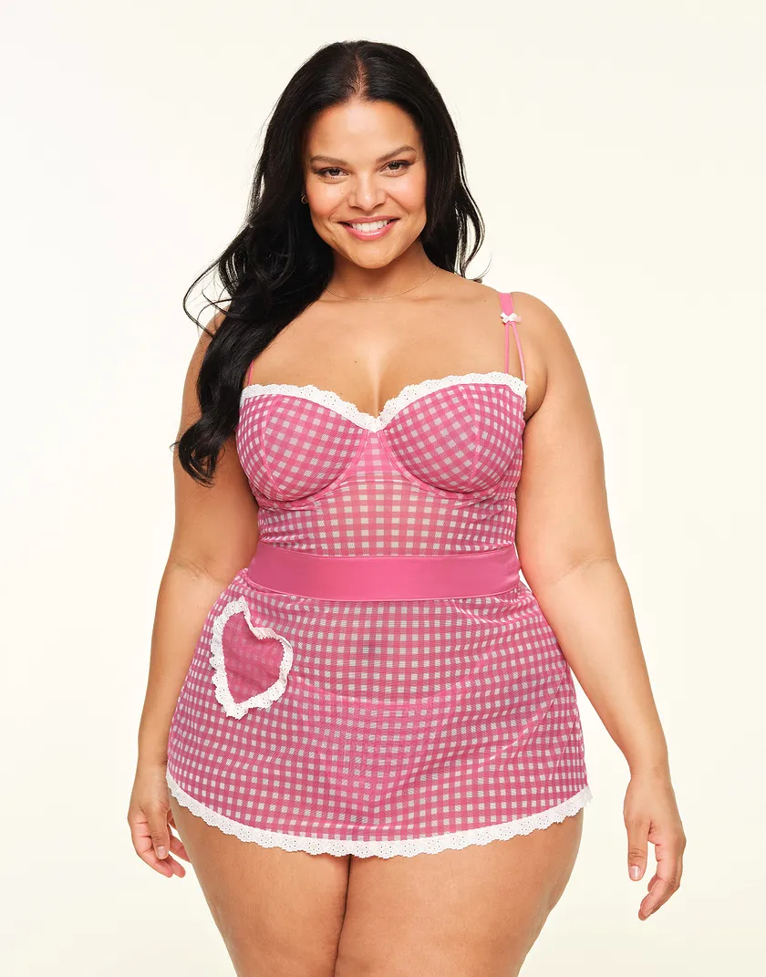 Lola Plaid Pink Plus Unlined lingerie bundle Model 2
