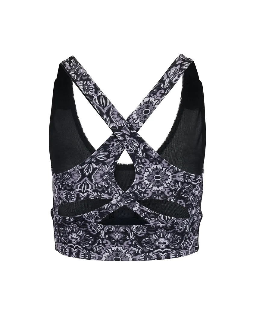 Lotus Crossover Bra Geo Black Lightly Lined activewear bundle Still 8