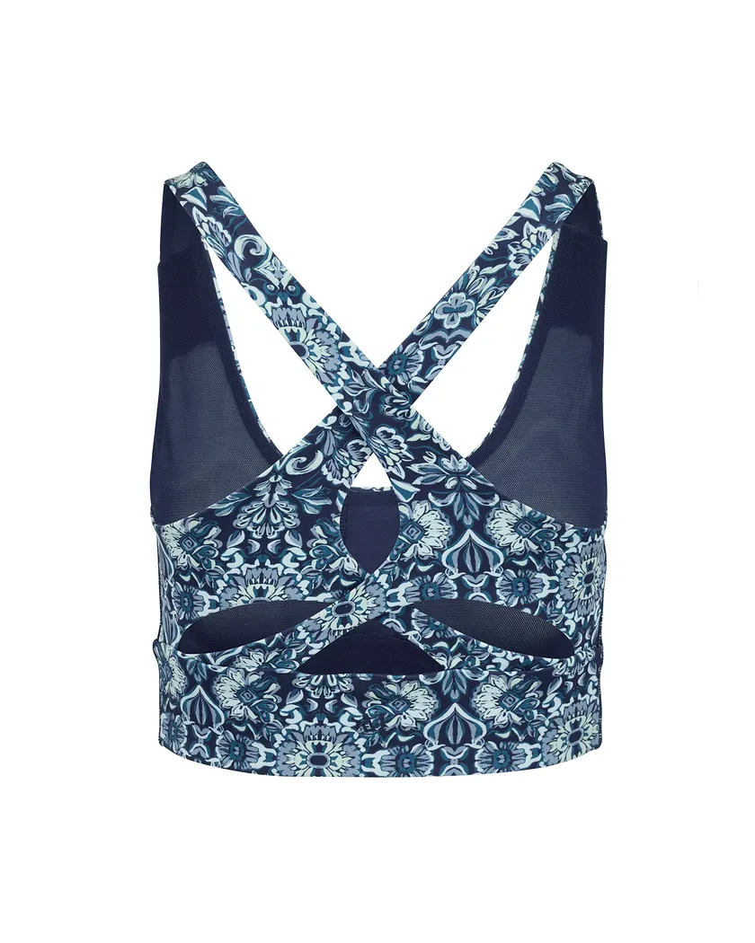 Lotus Crossover Bra Geo Blue Lightly Lined activewear bundle Still 8
