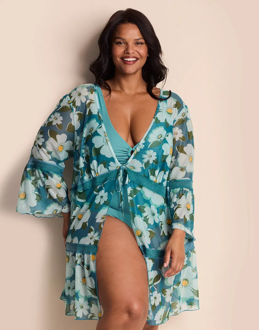 Soren Floral Blue Plus swimwear bundle Model 2