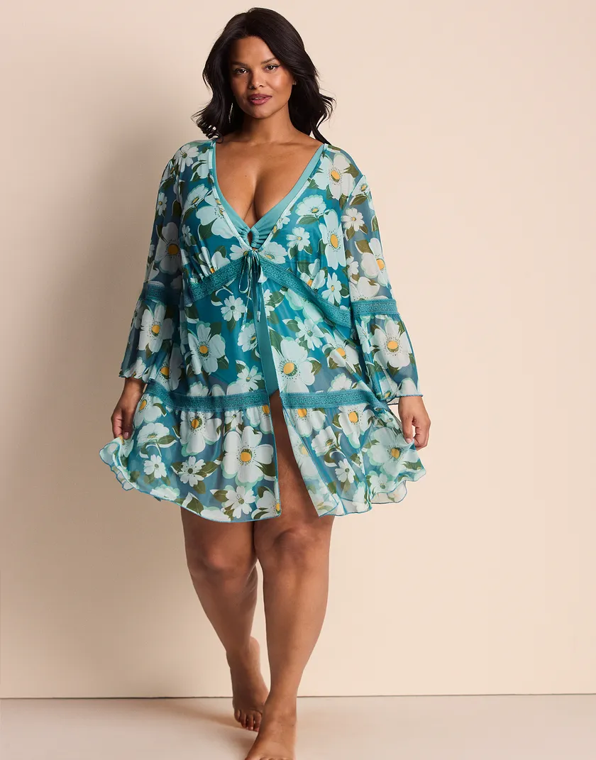Soren Floral Blue Plus swimwear bundle Model 5