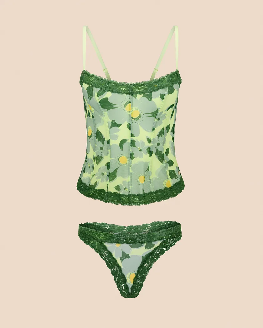 Brookie Floral Green 3 Unlined corset bundle Still 3